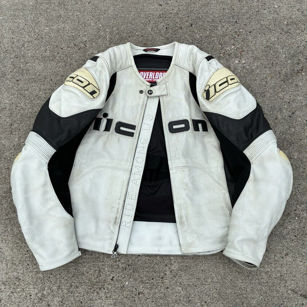 Icon Mens Leather Motorcycle Jacket Overlord Prime Hero 2XL Armored Patina Worn